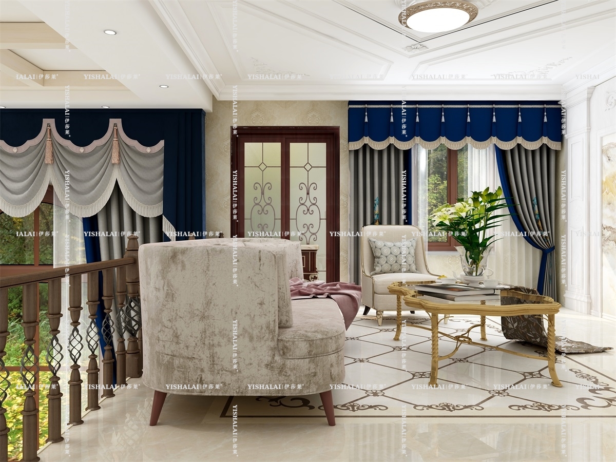 黄瓜成视频人APP-复式二楼客厅窗帘效果图